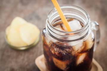 Iced cola with potato chips