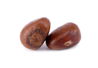 Group of chestnuts on white background