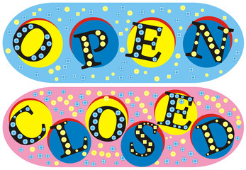 Original tablets with words open and closed