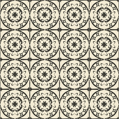 Geometric ornament seamless pattern.  Textile design template seamless background. Round, polygonal and grunge motif endless texture. Monochrome  vector illustration.