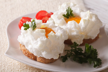 Food gourmet sandwiches with eggs Orsini closeup. Horizontal
