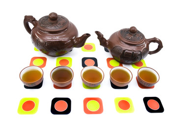 Clay teapots and cups