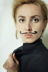 woman with  painted mustache