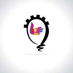 engineering gear bulb with hand