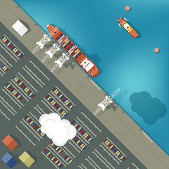 Naklejka premium Illustration of a cargo port in flat style. Top view