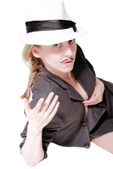 bearded woman in a hat isolated