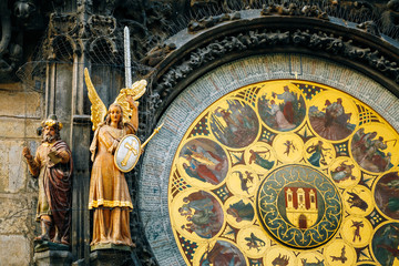 Astronomical Clock In Prague, Czech Republic. Close Up Photo