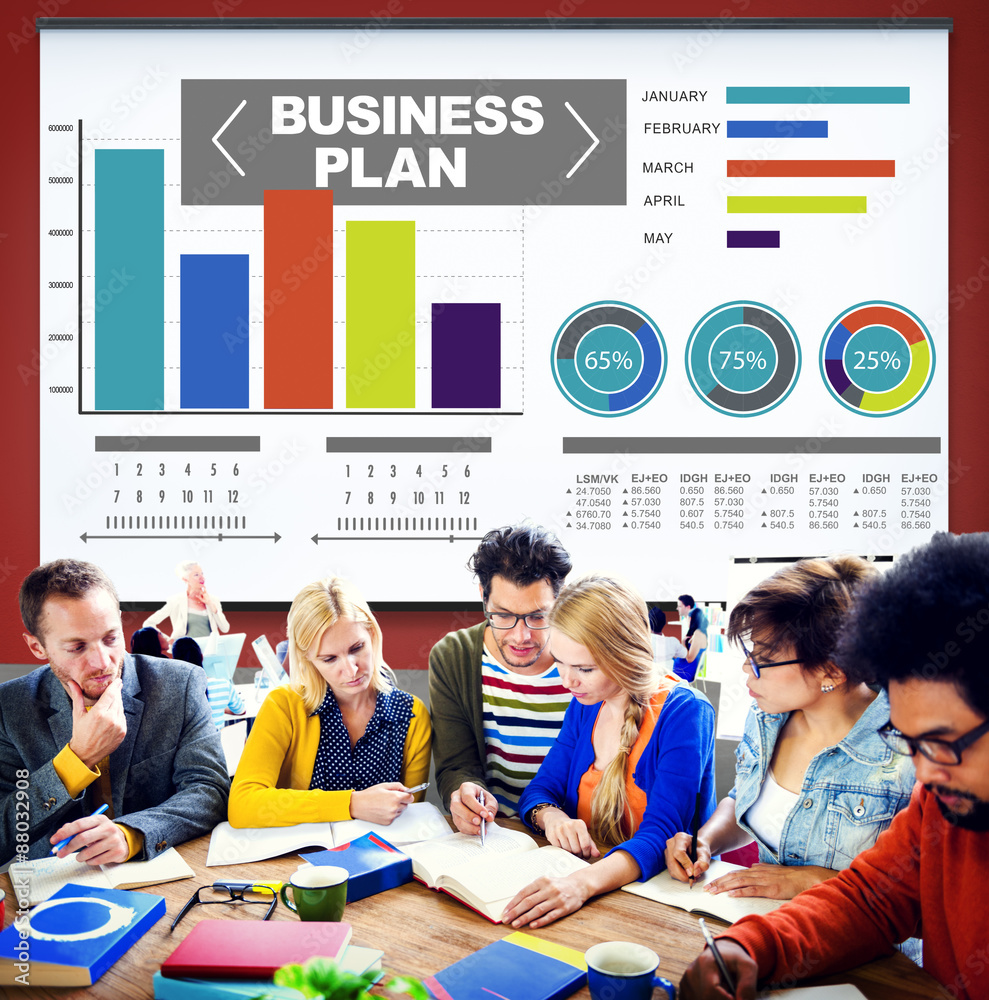 Poster business plan bar graph data development information concept