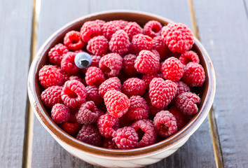 Fresh raspberries in plate