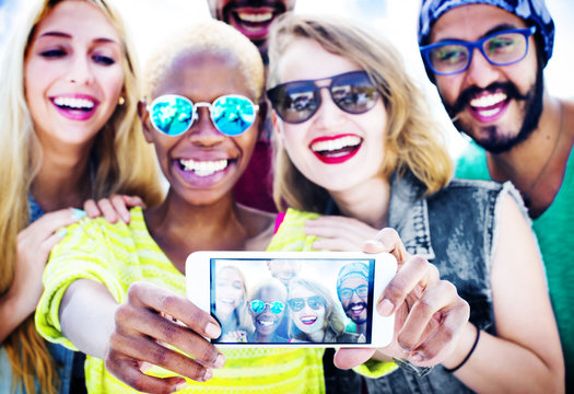 Diverse Summer Friends Fun Bonding Selfie Concept