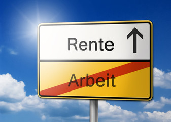 Rente Arbeit Schild gelb