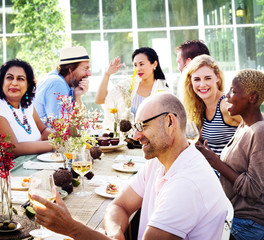 Friends Dining Outdoors Party Cheerful Concept