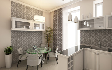 Modern Kitchen In Grey and White Colours