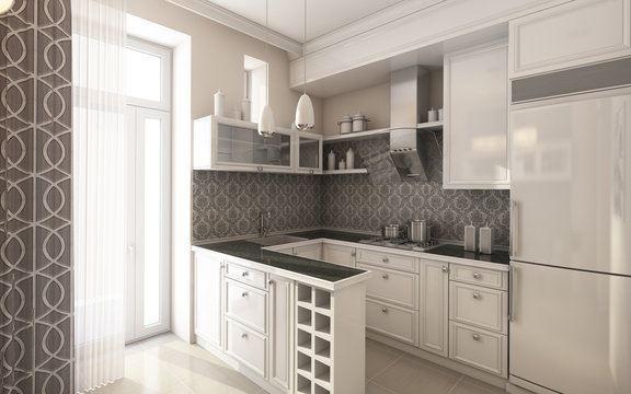 Modern Kitchen In Grey and White Colours 2