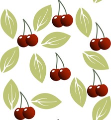 cherry and leaves in seamless pattern
