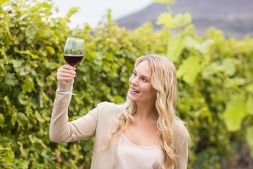 Young happy woman holding a glass of wine