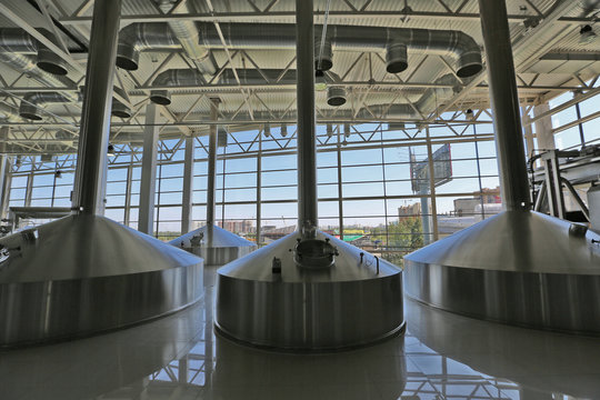 Industrial equipment in the units of the plant for the production of beer