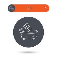 Baby in bath icon. Toddler bathing sign.