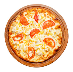 pizza on wooden plate