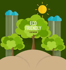 ECO FRIENDLY. Ecology concept with tree background. Vector illus