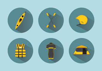 Rafting flat set icons with long shadows