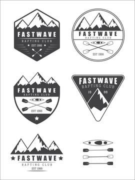 Set if vintage rafting logo, labels and badges