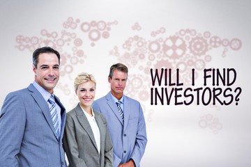 Composite image of businessman in a row with his business team