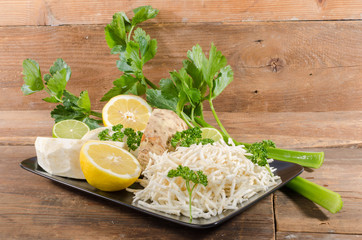 Tasty grated celery on a plate
