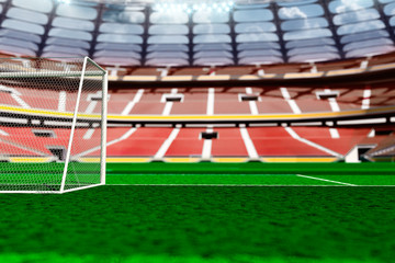 Empty soccer stadium in sunlight