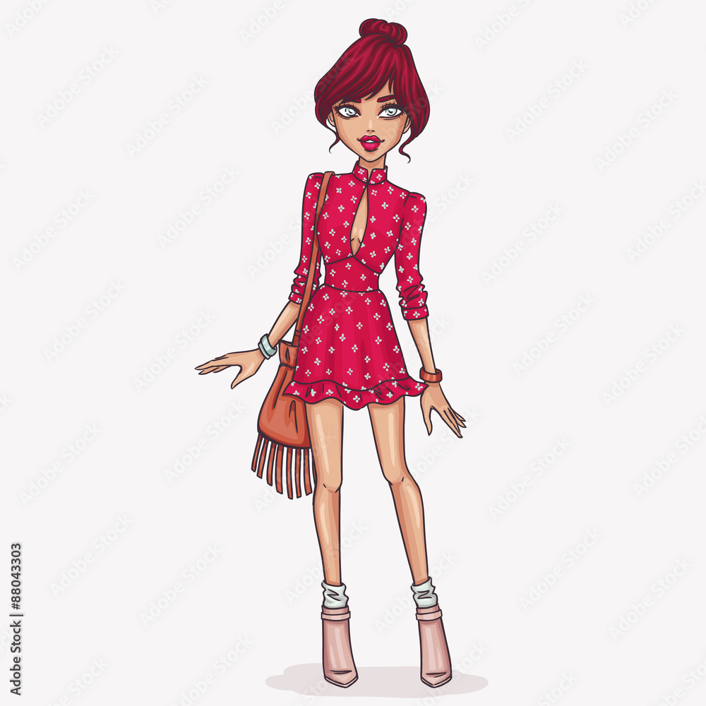 Wall mural Hand drawn fashion girl illustration