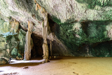 Limestone inside cave in deep forest at Prachuap Khiri Khan, Tha