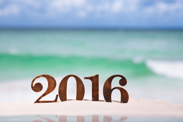 2016 numbers letters with ocean , beach and seascape