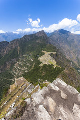 Fototapeta na wymiar View from Waynapicchu to Machu Picchu and bus road, Peruvian H