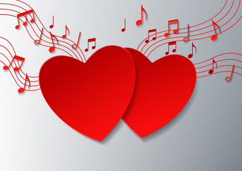 Love Music with Hearts and Notes on White Background