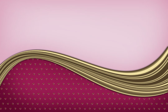 Pink Abstract Background With  Gold Wavy Lines