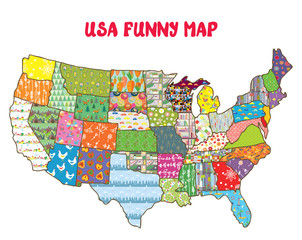 United States funny map with patterns - design for kids
