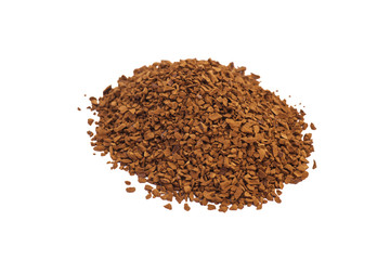 heap of ground coffee on white