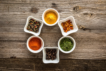 aromatic spices in bowls