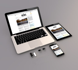 laptop, tablet and smartphone news web interface