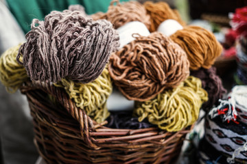 woolen yarn in baskets