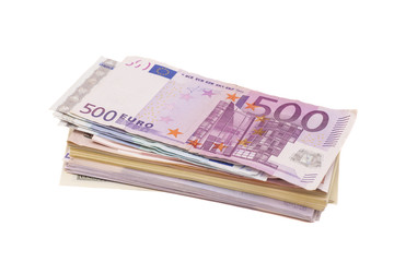 Obraz na płótnie Canvas Dollars and euro money on white