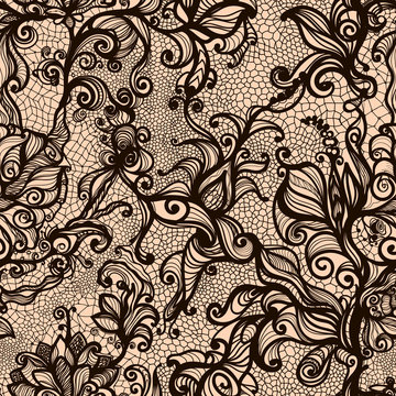 Vector lace seamless pattern of decorative flowers,leaves,intertwined with viscous of lines. Infinitely wallpaper,decoration your design,lingerie and jewelry.Your invitation cards, wallpaper,and more.