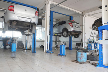 Russia, Kaluga, July, 8, 2015: Interior of a car repair station in Kaluga, Russia