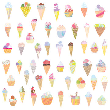 Ice cream set funny design - hand drawn paintings