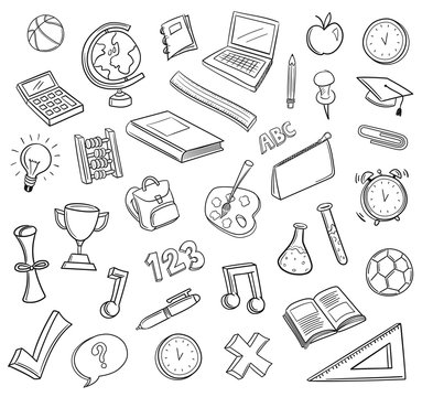 Hand drawn education icons vector