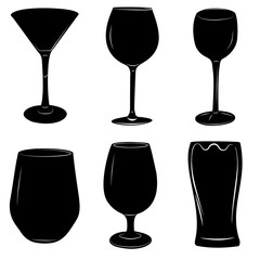 Set of wine and beer alcoholic beverages glasses vector illustra