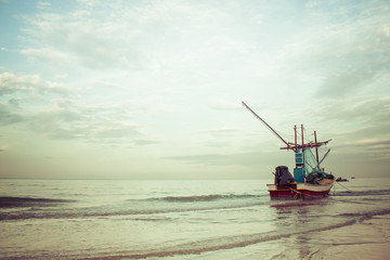 boat on Hua Hin beach.Prachuap Khiri Khan ,.Thailand