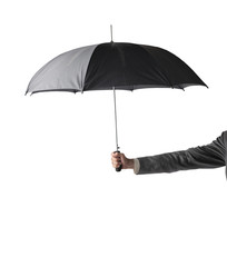 businessman holding a black umbrella
