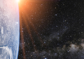 Part of earth planet in sun rays. Elements of this image are furnished by NASA