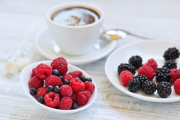 Still life with berries and morning coffee